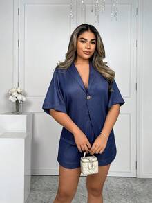 SHEIN LUNE Women's Denim Fabric Metal Decoration Old Money Set - Black - View 6
