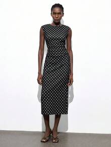 Maija 女式波尔卡圆点露背修身无袖连衣裙，都市商务休闲海滩度假音乐节服装，适合万圣节、圣诞节、派对，优雅连衣裙 - 黑色 - 查看 4