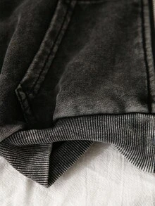 SHEIN Playful Pals Girls Casual Loose Hooded Short Denim Jacket, Soft & Comfortable Straight Leg Denim Pants Set, Versatile & Fashionable For Daily Wear Fall Winter - Black - View 5