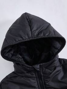 SHEIN Kleine Jungen Schwarzer Steppmantel in Mittellänge, warm, lässig, vielseitig, dicker Winterjacke