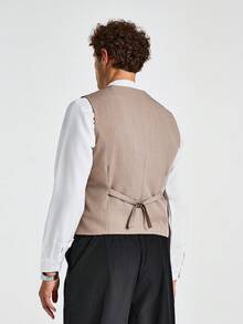 Calvornis Men's Single-Breasted Business Casual Vest (Shirt And Tie Not Included) Dress Outfits For Men Dress Shirt With Vest For Men Classy Outfits For Men Men Dress Outfit Mens Fashion Clothes - Khaki - View 2