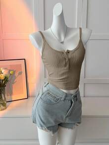 DAZY 2pcs Women Casual Loose Fit Camisole & Short Cardigan Set, Brown, Suitable For Spring, Summer, Autumn Long Sleeve Top