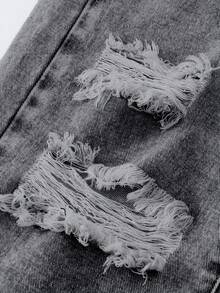 SHEIN Tween Girls' Y2K Distressed Jeans, Casual Street Style, Asymmetrical Waist, Soft & Comfortable, Light Wash Blue, Versatile All-Match Denim Pants, 2025 New Collection, Suitable For Daily Wear, All Season Fall Winter - Light Grey - View 7