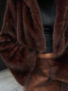 Aloruh 女式复古时尚前开仿毛领夹克，冬季外套 - 巧克力棕 - 查看 6