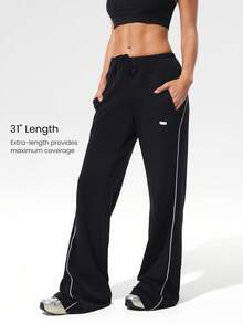 GLOWMODE SoftCalm Modal Silky-Smooth Comfy Drawstring Waist Relaxed Fit Contrast Color Leg-Lengthening Sweatpants With Side Pockets Casual Spring - Black - View 4