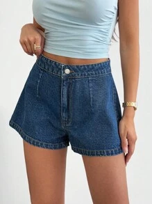 EURMUSE 高腰休闲中度水洗牛仔短裤 - 中等水洗藍 - 查看 5