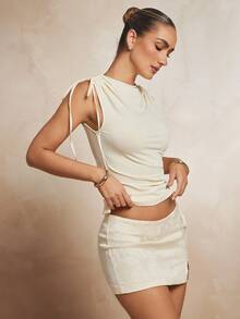 L'Amorae Ruched Drawstring Detail Asymmetrical Hem Sleeveless Top