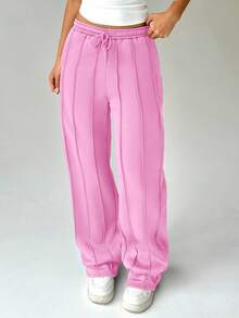 FavEase Casual Solid Color Drawstring Waist Straight-Legged Shorts Graduation,Back To School Outfits,Graduation,Teacher Outfits For Women,Back To School Fall Cloth For Women - Pink - View 6