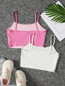 SHEIN 2件套青少年女孩休闲街头风格亮片吊带背心 - 淺粉色 - 查看 2