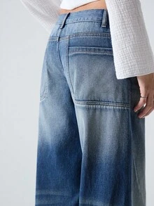 LYSMO Jeans rectos de tiro bajo lavados para mujer - Azul - Ver 5