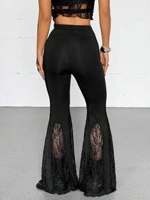 Coolane Quần ống loe ren đen Y2K phong cách Goth mùa thu hè mọi mùa dành cho nữ, trang phục Halloween Grunge, trang phục câu lạc bộ, trang phục dạ hội gợi cảm, đồng quê, buổi hòa nhạc - màu đen - Xem 3