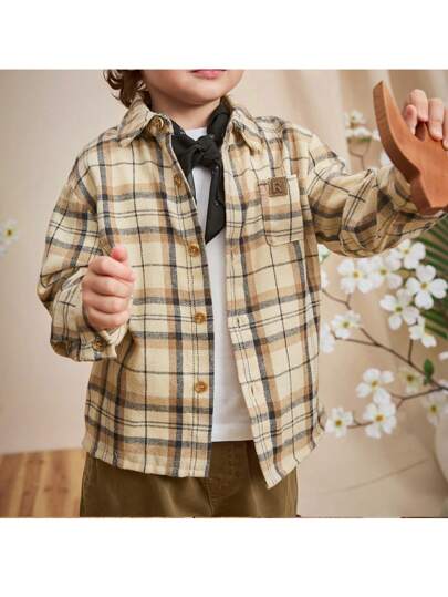 Loomiva 1 件儿童男童休闲格子领前开襟长袖梭织衬衫，男童休闲衬衫，男童格子衬衫，返校，男童长袖衬衫，男童舒适休闲衬衫，适合夏季学校日常穿着