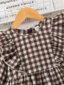 Emery Rose Kids Emery Rose Kids 青少年女孩年轻女孩双胞胎女孩格子宽松可爱休闲格子图案荷叶边饰荷叶边袖灯芯绒法式连衣裙，长袖连衣裙，秋冬格子连衣裙，夏季/秋季，非常适合休闲和日常穿着和上学日常，妈妈和女儿和姐妹搭配。 - 棕色 - 查看 4