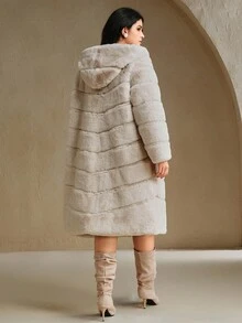 Anewsta New Autumn/Winter Faux Fur Long Coat, Fashionable Faux Rabbit Fur Women's Outerwear