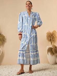 Bóhologie Đầm Maxi Dài Đi Nghỉ In Hoa Cho Nữ - Màu xanh lam - Xem 3