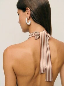 Nöista 条纹露背上衣凭借其合身的廓形和别致的领口在秋季女装中脱颖而出，露背上衣 - 彩色 - 查看 4