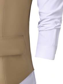 SHEIN 2 piezas Conjunto de caballero para adolescente, chaleco + pantalón largo, traje elegante para fiesta de cumpleaños, baile de graduación, boda - Caqui - Ver 3