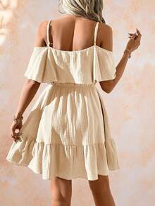 SHEIN Clasi Women's Elegant Romantic Solid Green Fabric Texture Ruffle Ruffle Hem Slip Dress, Spring/Summer Holiday,Summer Dresses For Women - Apricot - View 2