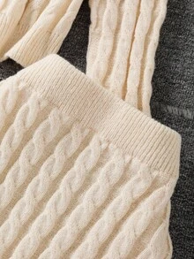 Franclia 女士通勤优雅旅行搭配纹理针织开衫和裙子毛衣套装 - 杏色 - 查看 6