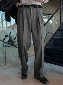 DAZY 男士深灰色双层纱布设计办公长裤，秋季 - 深灰色 - 查看 2