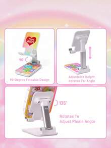 SHEIN X Care Bears Adjustable Foldable Mobile Phone Stand, Compatible With Mobile Phones And Tablets, With Anti-Slip Base And Convenient Charging Port. Durable Mobile Phone Base With Protective Pad - Multicolor - View 3