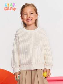SHEIN Young Girl Loose Casual Minimalist Comfortable Crew Neck Long Sleeve Pullover Sweater,In Fall/Winter - White - View 2