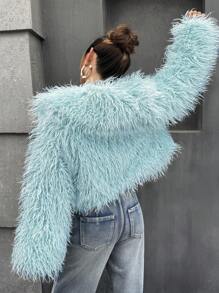 SHEIN ICON Women's Light Green Elegant Party Dress Versatile Faux Fur Coat In Fall/Winter - Mint Green - View 2