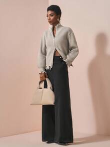 Zivah 秋冬新款时尚女宽松针织开衫外套韩版做旧超大毛衣外套 - 灰色 - 查看 6