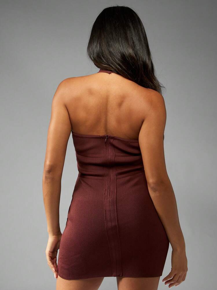 MISSGUIDED Halter Neck Bandage Mini Dress With Rose Detail