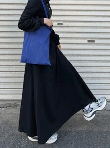 FRIFUL 女式黑色纯色领长袖收腰刺绣连衣裙，修身长裙，适合户外穿着，秋季 - 黑色 - 查看 4
