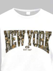 SHEIN Tween女孩休閒復古樹枝葉片印花，英文「NEW YORK」圖案，甜酷短袖上衣與長褲2件套，適合夏季，圖案T恤，街頭風，龐克，復古，返校服裝，度假穿搭，可愛，Kawaii，女孩套裝，Tween女孩服飾，女孩服飾，Tween女孩，返校，返校舞會，校服，休閒，Stitch，返校服裝女孩，女孩套裝，Old Money，哥德風，秋季穿搭 - 彩色 - 查看 4