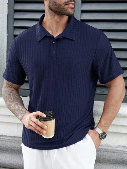 Manfinity Homme Camisa polo casual de manga corta de unicolor para hombre de talla grande, para el verano