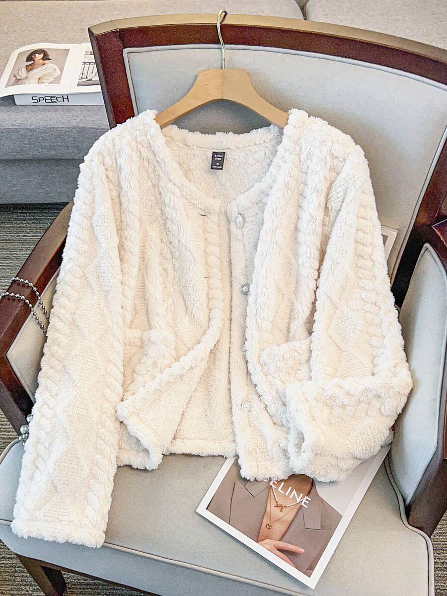 Regalyn Plus Size Elegant Reversible Argyle Pattern Crew Neck Jacket Fall Winter Cloth For Women Autumn