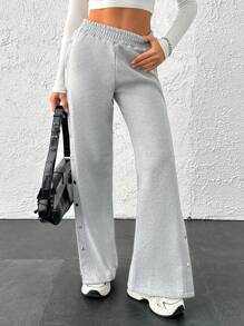 RueChic Cozy Chic Snap-Button Side Joggers - Heather Grey | Lounge In Style - Grey - View 3