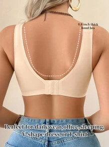 SHEIN 1 pieza Sujetador cómodo y casual de estilo minimalista, de unicolor, con costuras invisibles, tirantes ajustables, con soporte y almohadillas desmontables, sin aros para mujeres - Albaricoque - Ver 2