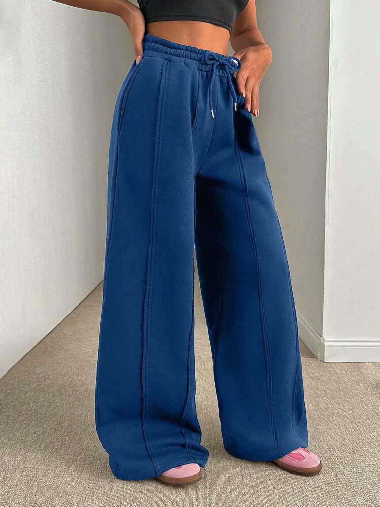 Women Loose Fit Front Stitch Detailed Sweatpant Pant - Dusty Blue - View 1