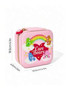 SHEIN X Care Bears 1 件卡通图案 PU 皮革便携式旅行珠宝收纳盒，带 3 个项链挂钩、戒指隔层和其他储物隔层，适合家庭整理、旅行、通勤，适合女性、青少年、欢呼熊、温柔熊、睡前熊、好运熊 - 淺粉色 - 查看 8