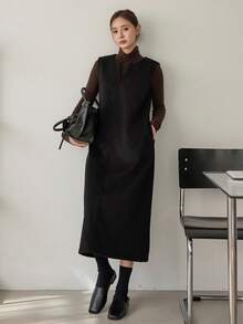 Dazy-Less Women's Loose Business Casual Sleeveless Midi Dress, Suitable For Office Commute, Autumn/Winter - Black - View 1