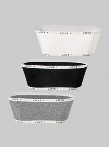 3件套女童柔软时尚无肩带文胸和抹胸上衣，粉色、白色、黑色，带爱心编织带 - 彩色 - 查看 2