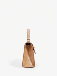 SHEIN BAE 时尚优雅的鳄鱼压纹迷你手提包 - 卡其色 - 查看 3