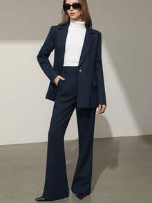 Aveloria Modichic Women's Suit Set: Jacket And Pants, New Arrival For Autumn Fall Cloth For Women - Navy Blue - View 3
