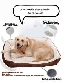 SHEIN 柔软舒适的狗床垫，配有随机咬绳，防滑底部，多种尺寸 - 填充聚酯纤维，骨头图案设计，带侧面的狗床，狗床，中型犬狗床，适合猫和小型犬的宠物床屋 - 黑色 - 查看 7