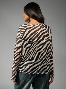 MISSGUIDED 斑马纹长袖上衣休闲野生动物图案宽松秋冬时尚个性单品经典黑白设计 - 黑與白 - 查看 2