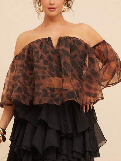 Vixey Off Shoulder Printed Organza Top, Boho, Boho Women Clothing, Summer Tops