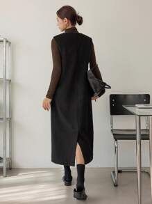Dazy-Less Women's Loose Business Casual Sleeveless Midi Dress, Suitable For Office Commute, Autumn/Winter - Black - View 3