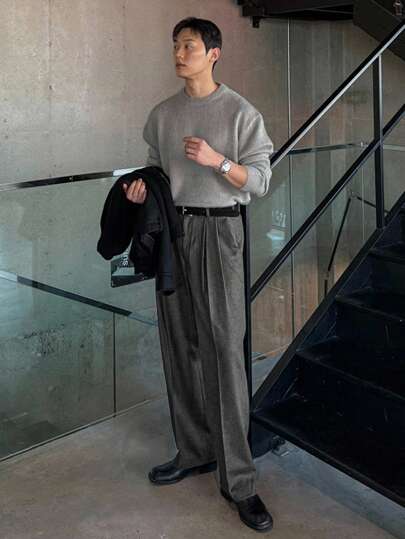 DAZY Men's Dark Grey Double Gauze Design Office Wear Trousers, Autumn