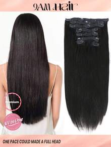 8 piezas Extensiones de cabello humano Remy de alta calidad con clips rectos, color negro natural, 133g/set, 10-22 pulgadas. Un set completo de extensiones con clips rectos para uso diario de mujeres - SNatural - Ver 1
