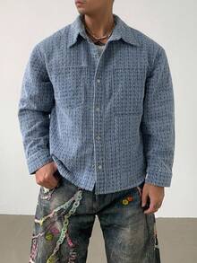 DAZY Camisa de hombre azul con textura de tela, otoño - Azul - Ver 6