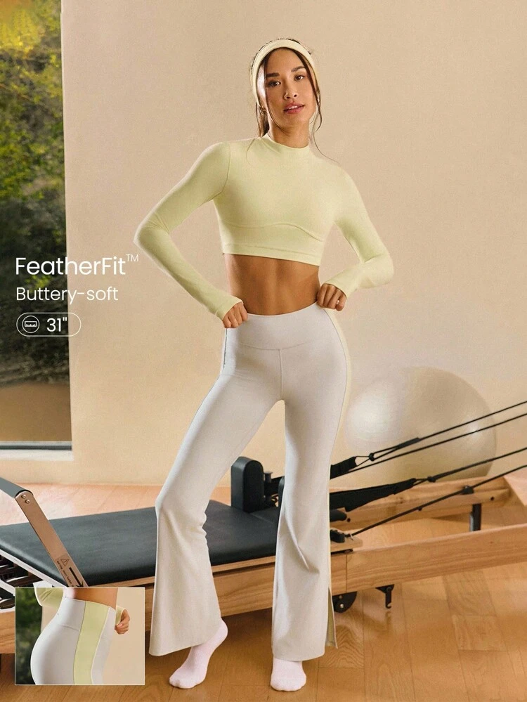 31" FeatherFit™ Contrasting Side Stripe Split Hem Flare Leggings Low Impact Yoga Pilates Studio Daily Casual Wear  Spring Summer