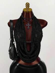 Amplova 女式深垂领露背吊带背心 - 黑色 - 查看 1